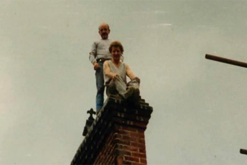 Sam and his dad on a chimney